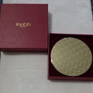 NEW~ GUCCI Gold Embossed Double Sided Compact Mirror